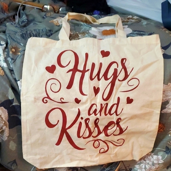 Handbags - Hugs and Kisses Tote Bag - Cream and Red